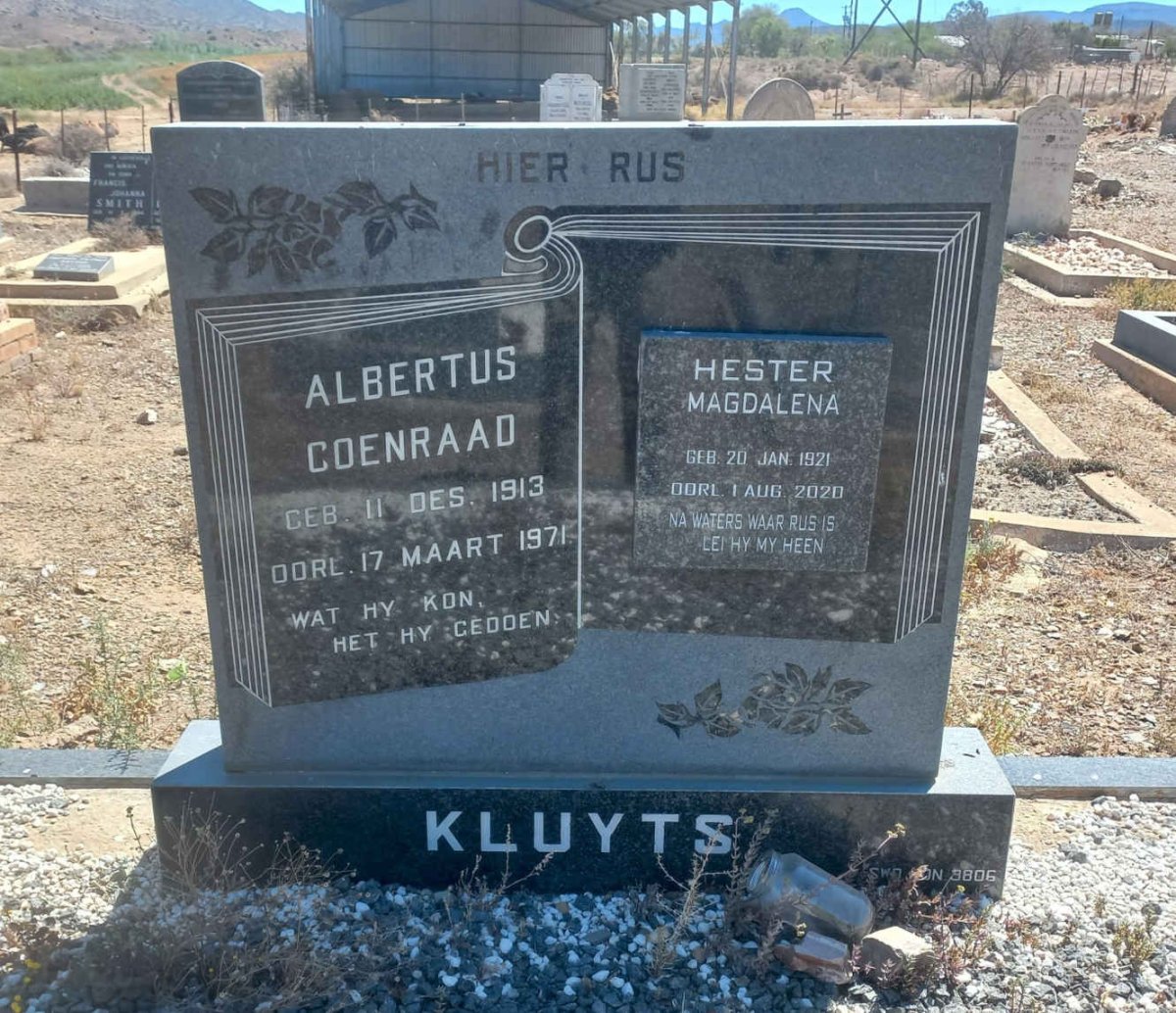KLUYTS Albertus Coenraad 1913-1971 & Hester Magdalena 1921-2020