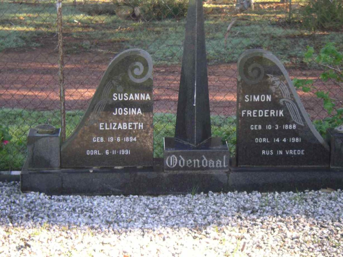 ODENDAAL Simon Frederik 1888-1981 &amp; Josina Elizabeth 1894-1991