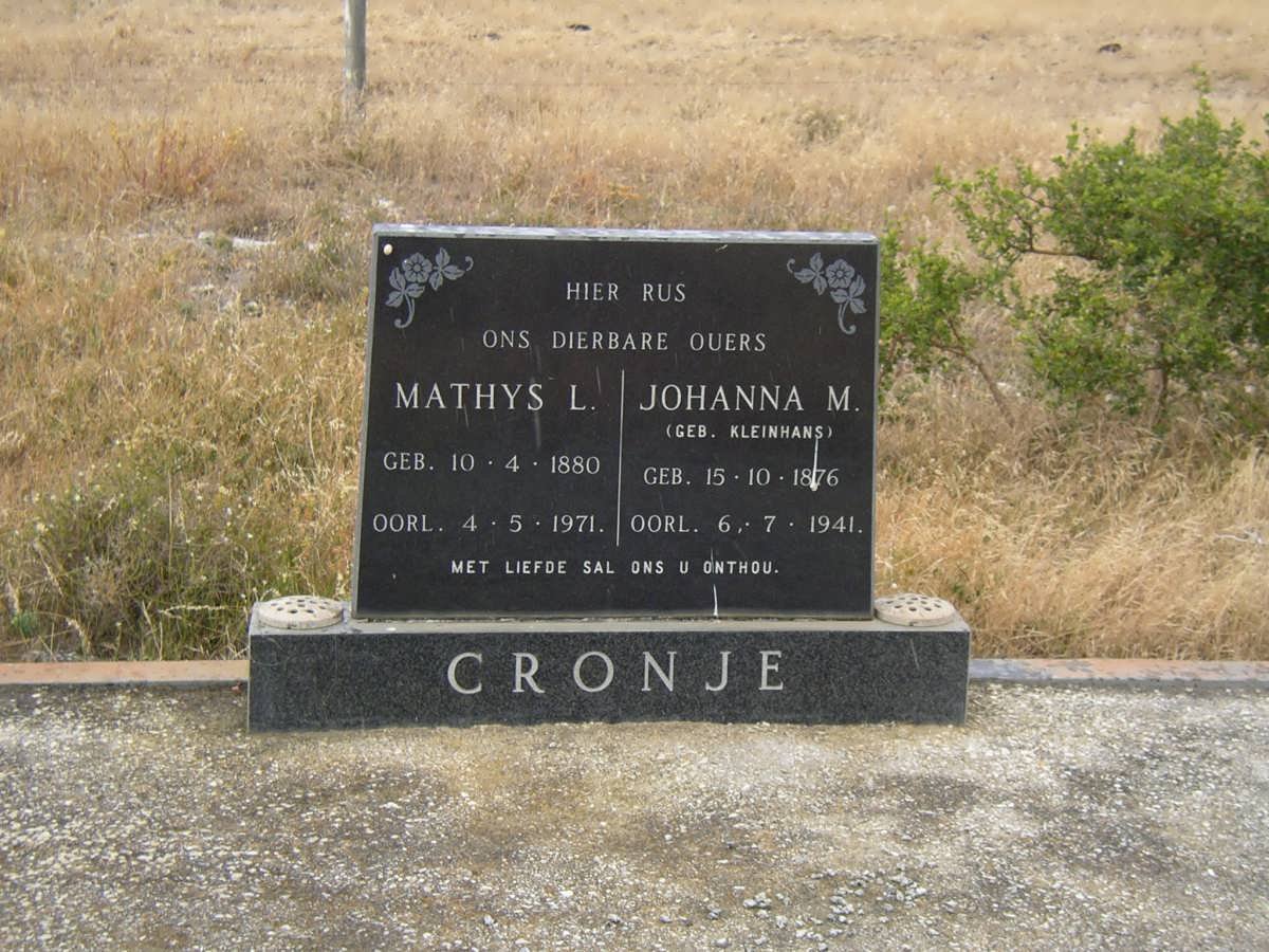 CRONJE Matthys L. 1880-1971 &amp; Johanna M. KLEINHANS 1876-1941