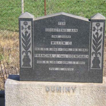DUMINY Willem G. 1869-1942 &amp; Francina J. ODENDAAL 1881-1957