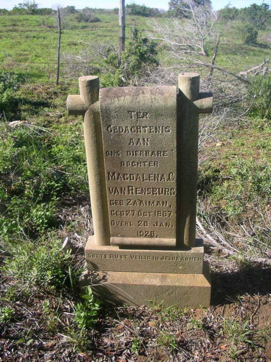 RENSBURG Magdalena C. van, nee ZAAIMAN 1887-1928