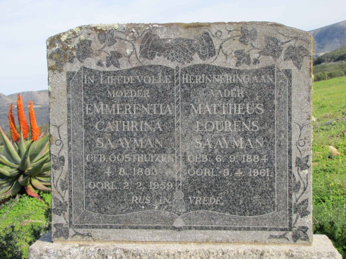 SAAYMAN Mattheus Lourens 1884-1961 &amp; Emmarentia Cathrina OOSTHUIZEN 1883-1959