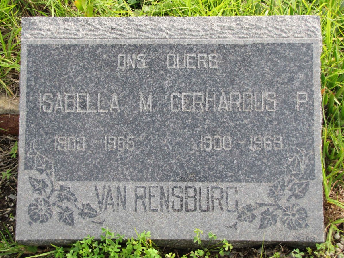 RENSBURG Gerhardus P., van 1900-1969 &amp; Isabella M. 1903-1965