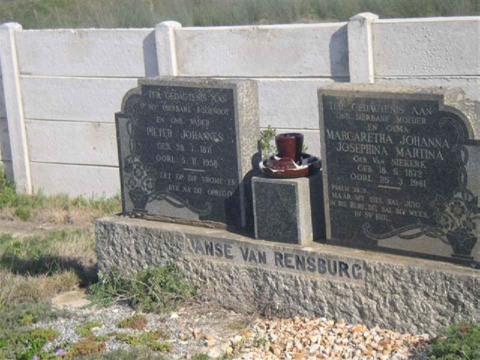 RENSBURG Pieter Johannes, Janse van 1871-1958 &amp; Margaretha Johanna Josephina Martina VAN NIEKERK 1872-1961