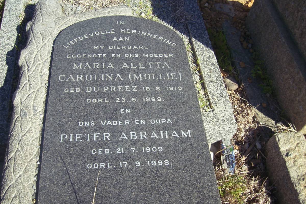 ? Pieter Abraham 1909-1998 &amp; Maria Aletta Carolina DU PREEZ 1919-1968