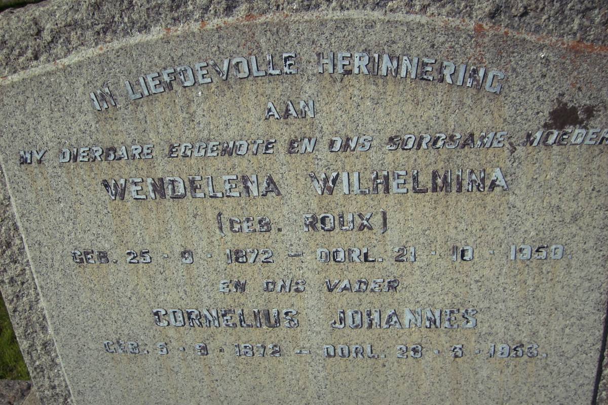 ? Cornelis Johannes 1872-1956 &amp; Wendelena Wilhelmina ROUX 1872-1950