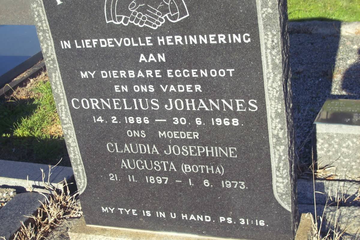 ? Cornelius Johannes 1886-1968 &amp; Claudia Josephine Augusta BOTHA 18971973