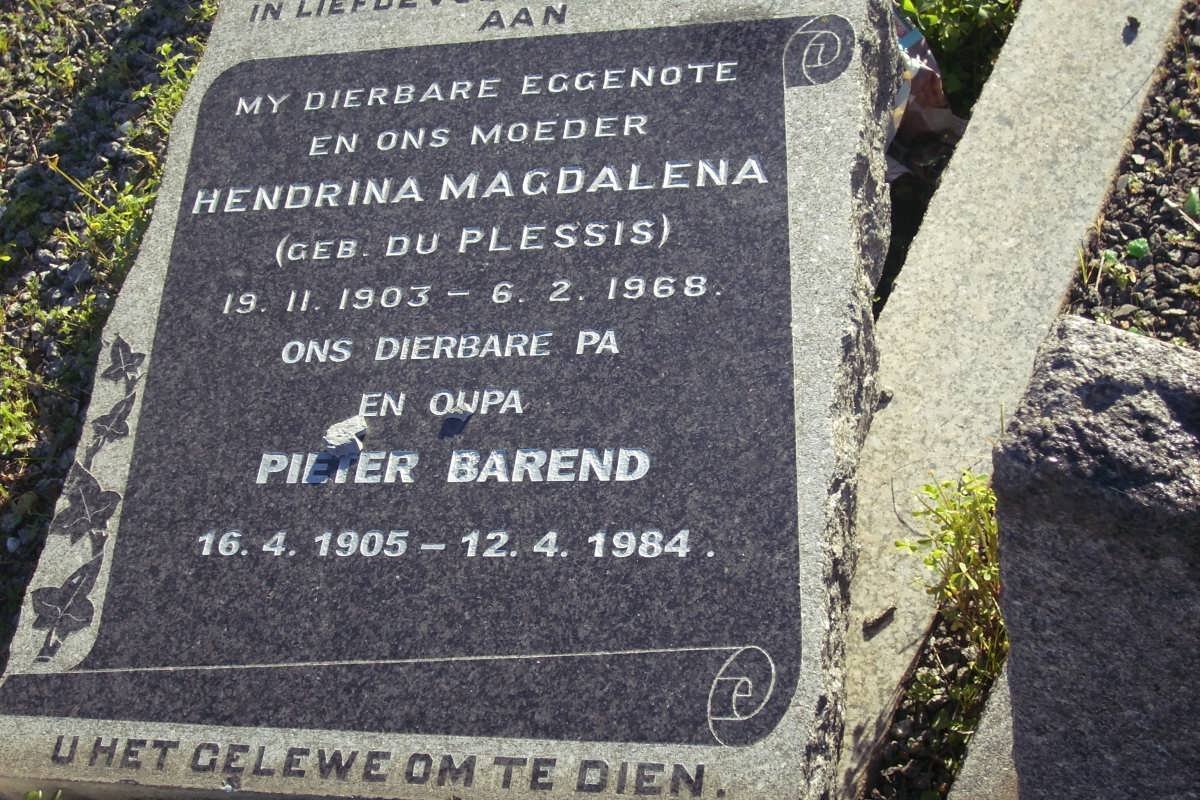 ? Pieter Barend 1905-1984 &amp; Hendrina Magdalena DU PLESSIS 1903-1968