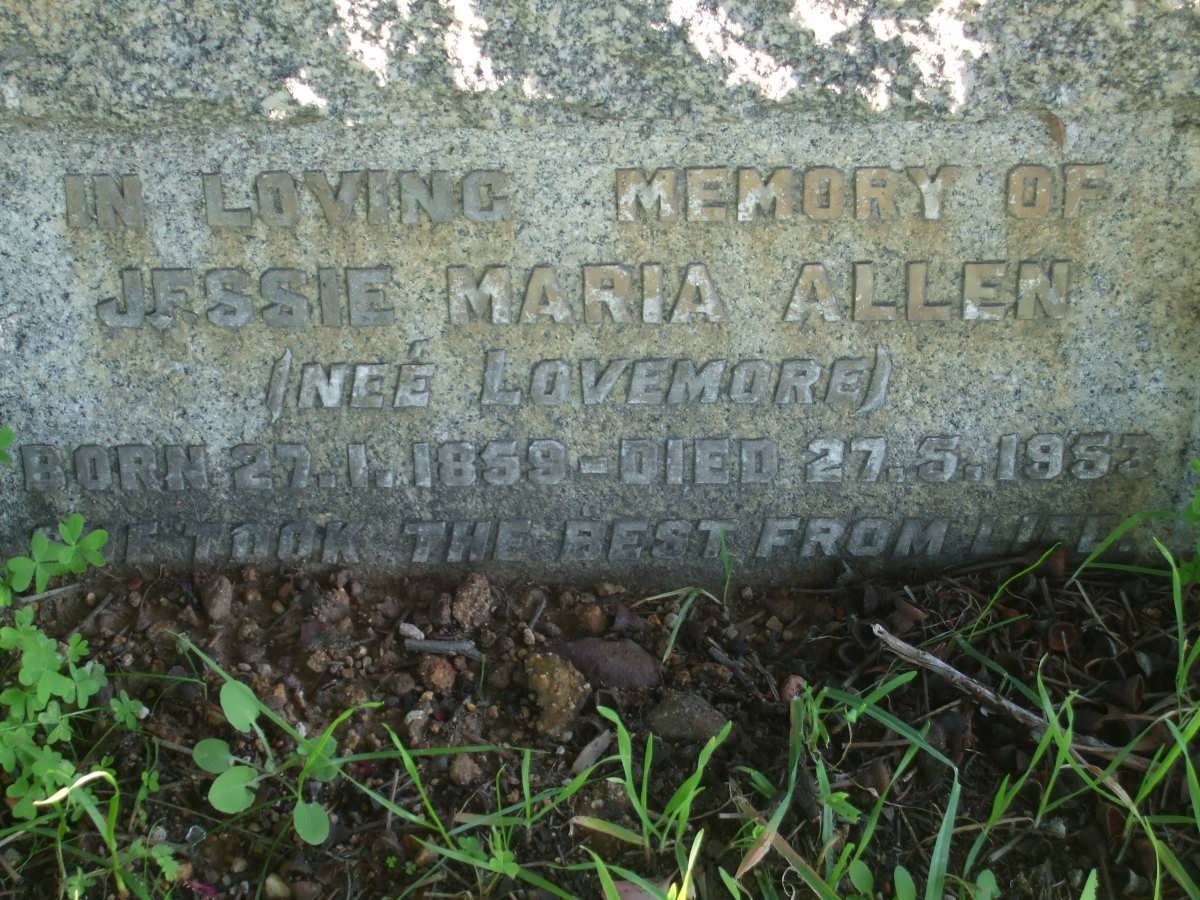 ALLEN Jessie Maria nee LOVEMORE 1859-1953