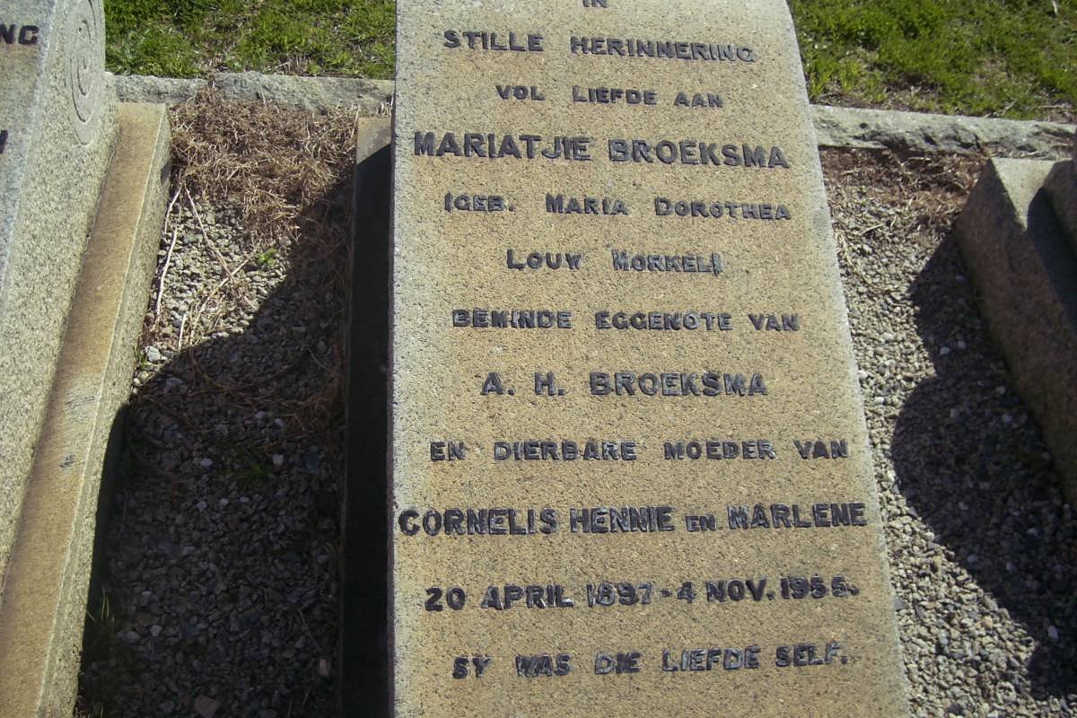 BROEKSMA Maria Dorothea Louw nee MORKEL 1897-1956
