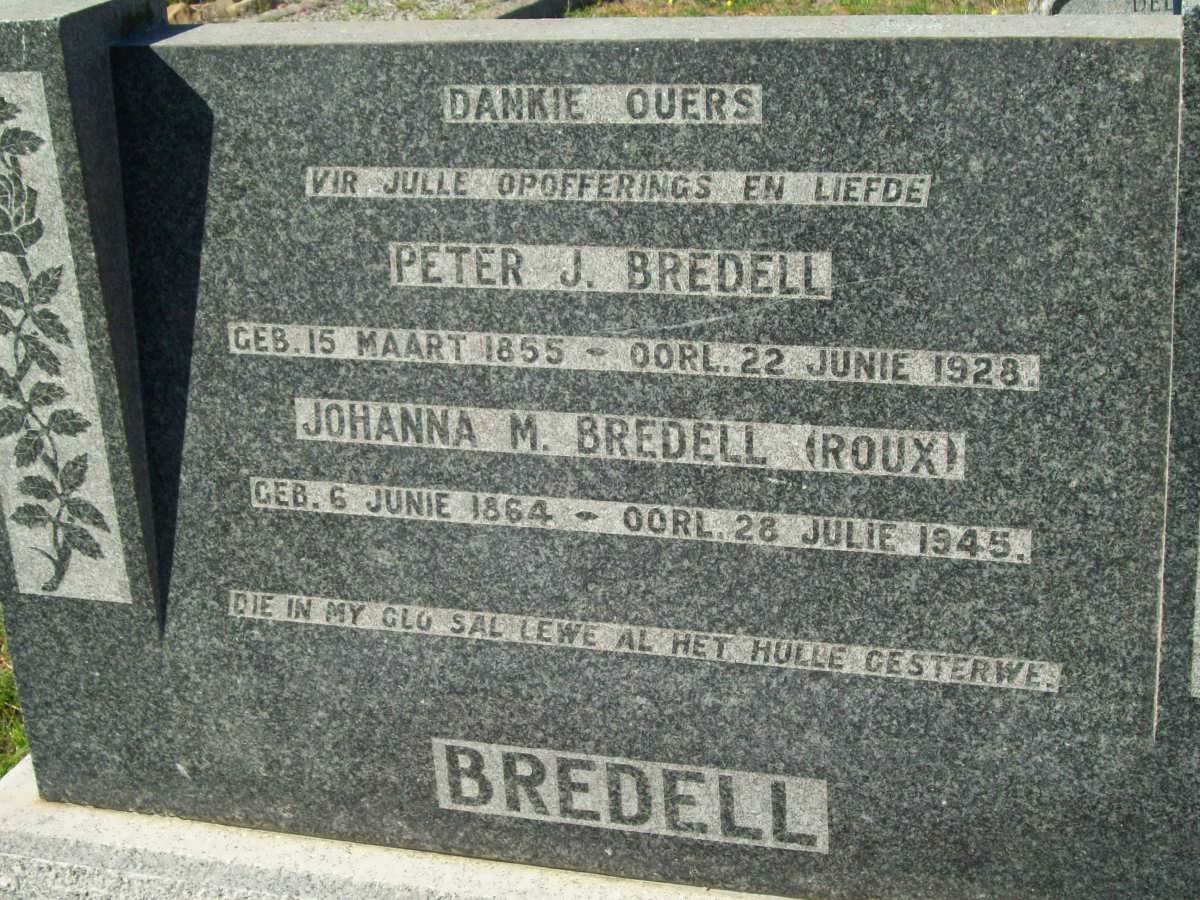 BREDELL Peter J. 1855-1928 &amp; Johanna M. ROUX 1864-1945