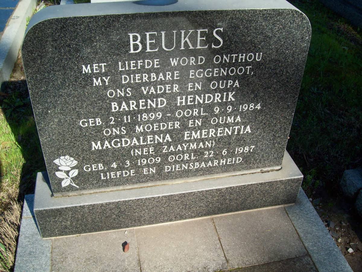 BEUKES Barend Hendrik 1899-1984 &amp; Magdalena Emerentia ZAAYMAN 1909-1987