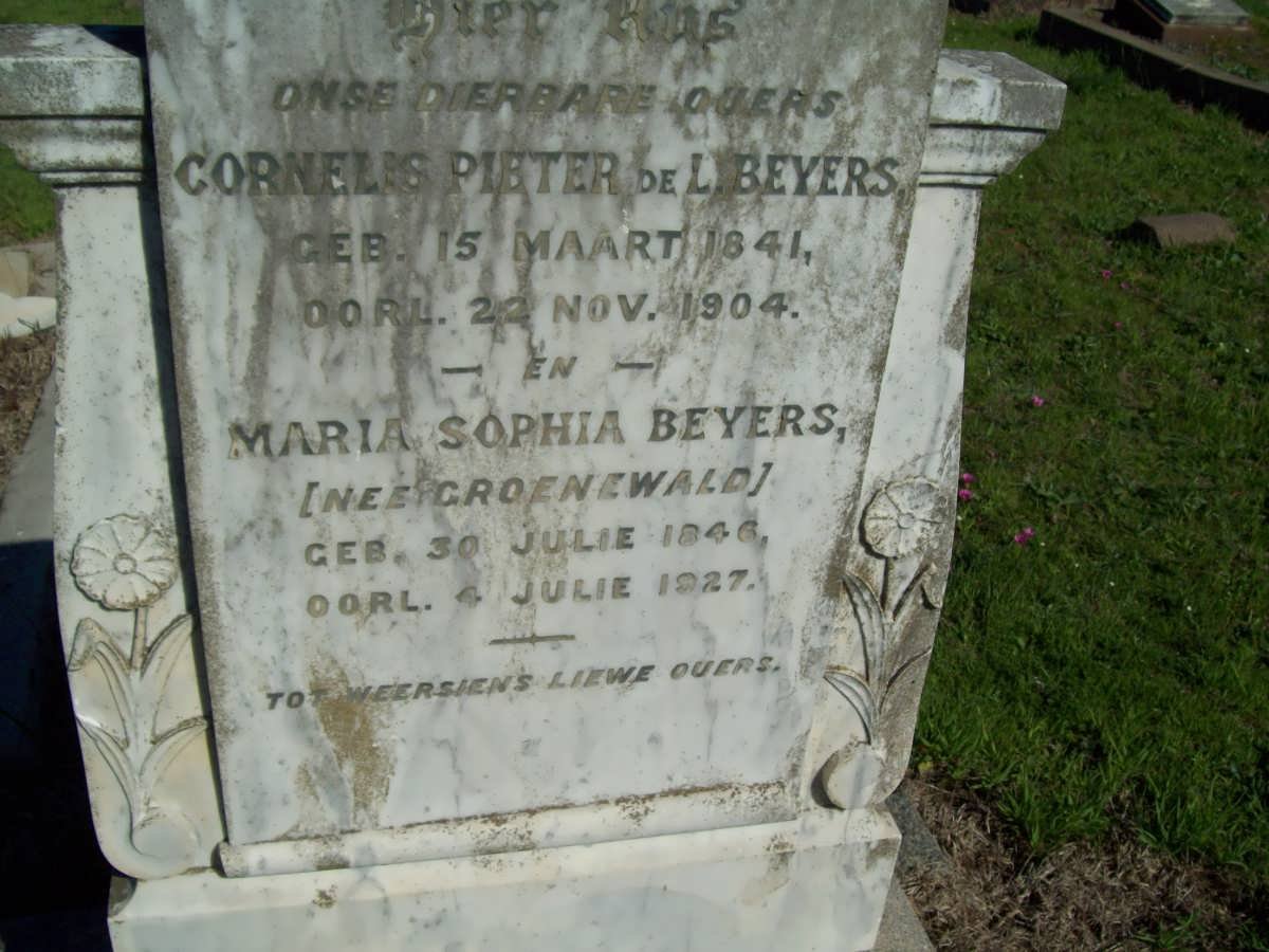 BEYERS Cornelis Pieter de L. 1841-1904 &amp; Maria Sophia GROENEWALD 1846-1927