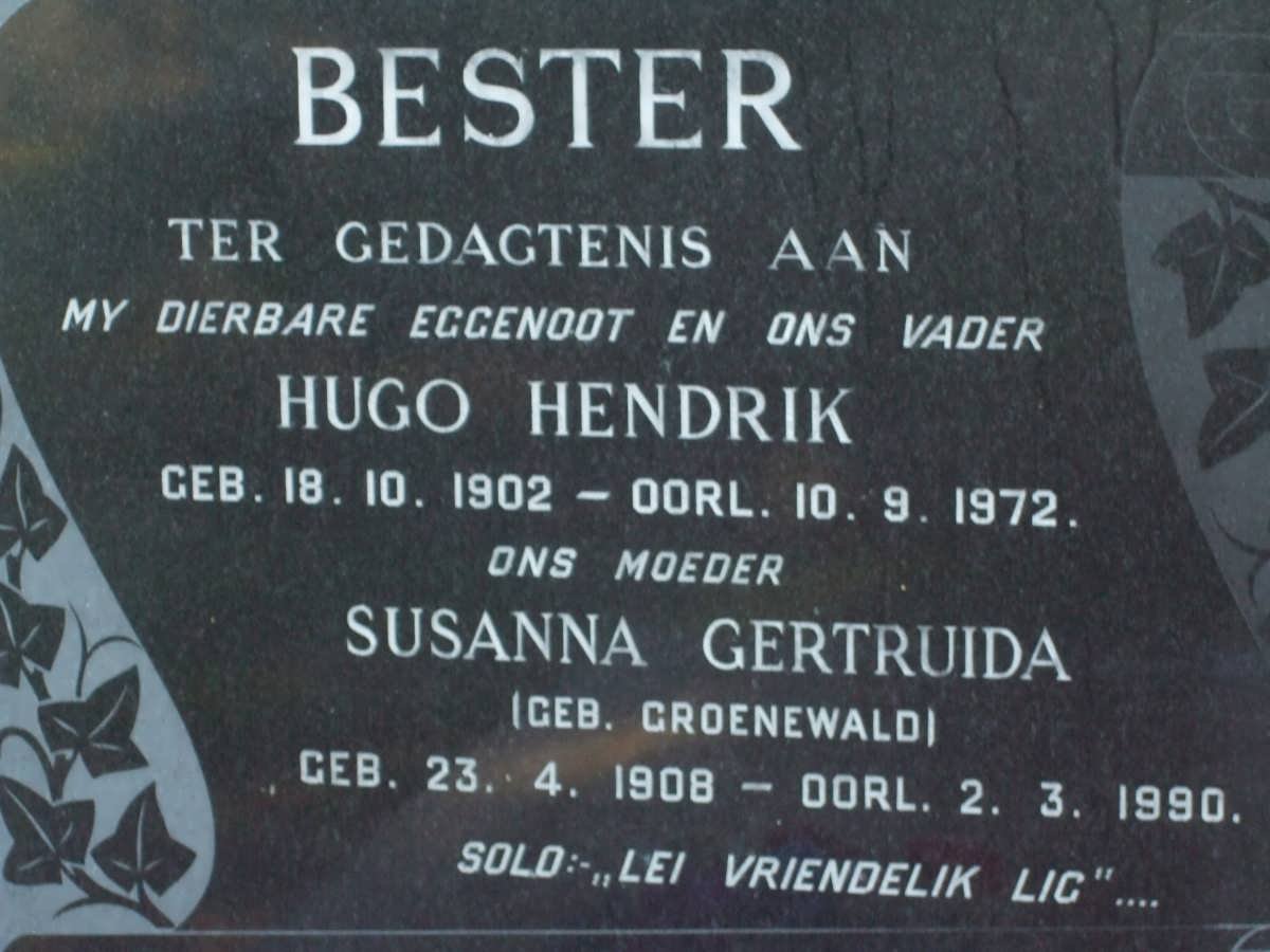 BESTER Hugo Hendrik 1902-1972 &amp; Susanna Gertruida GROENWALD 1908-1990