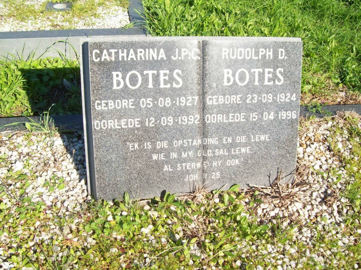 BOTES Rudolph D. 1924-1996 &amp; Catharina J.P.C. 1927-1992