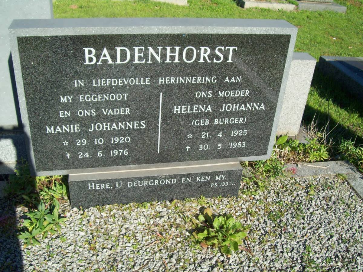 BADENHORST Manie Johannes 1920-1976 &amp; Helena Johanna BURGER 1925-1983