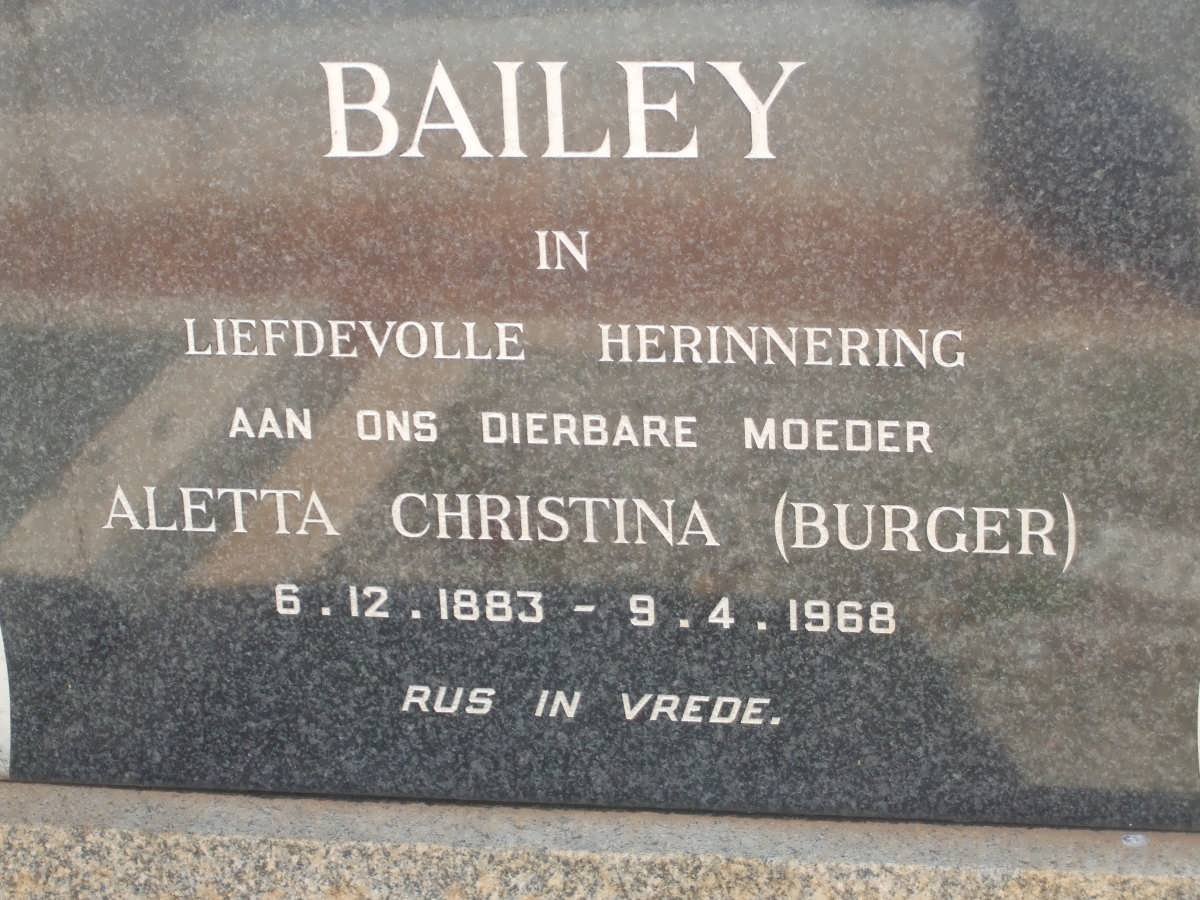 BAILEY Aletta Christina nee BURGER 1883-1968