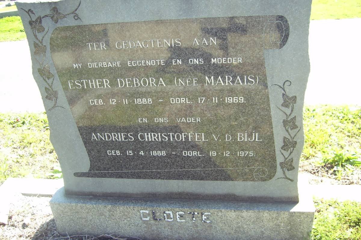 CLOETE Andries Christoffel v.d. Bijl 1888-1975 &amp; Esther Debora MARAIS 1888-1968