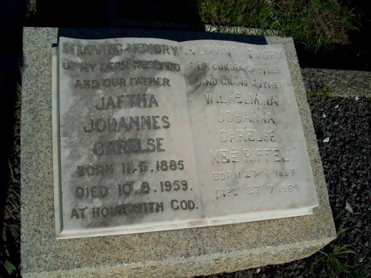 CARELSE Jaftha Johannes 1885-1959 &amp; Wilhelmina Johanna RIFFEL 1887-1964