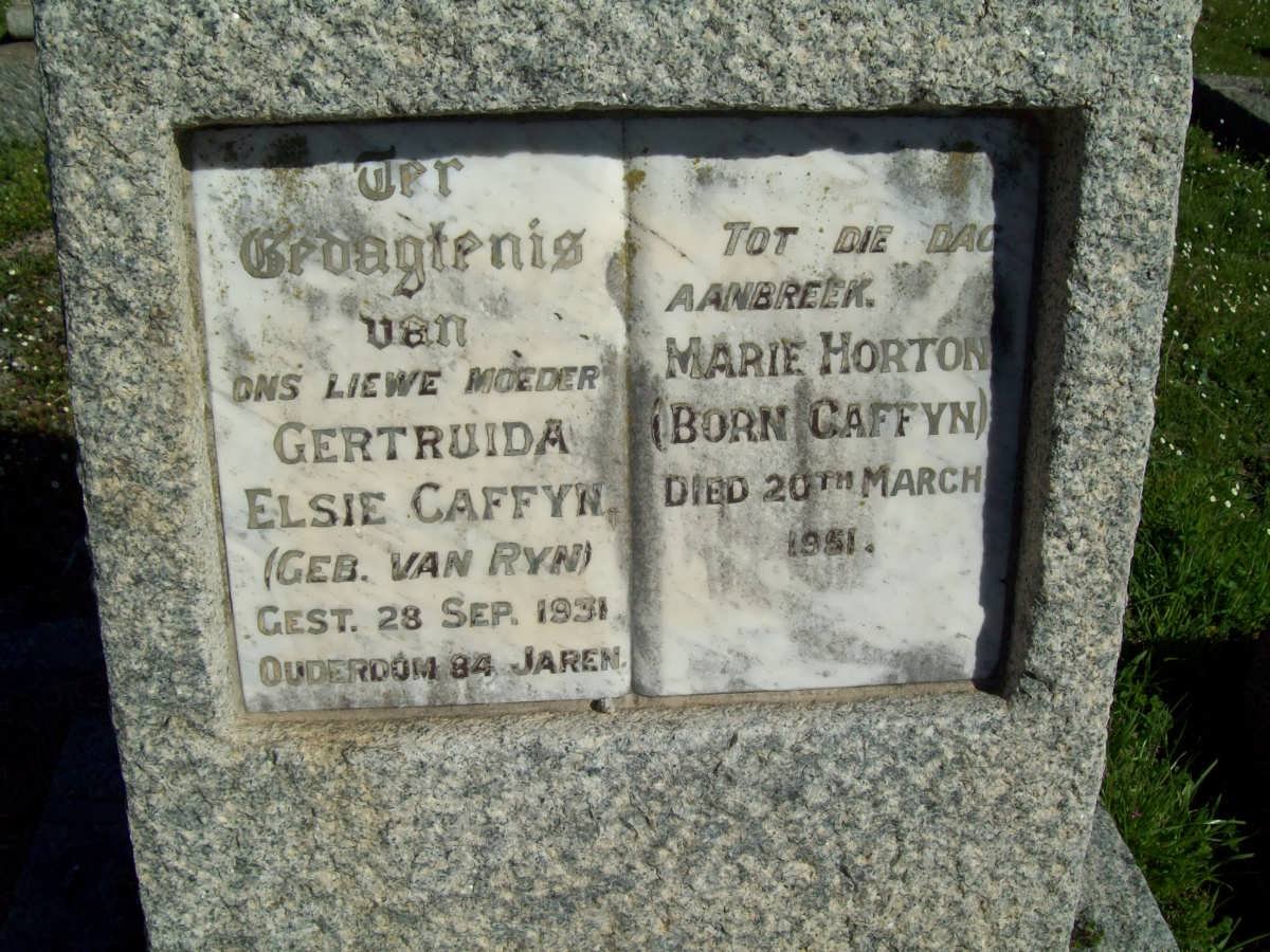 CAFFYN Gertruida Elsie nee VAN RYN -1931 :: HORTON Marie nee CAFFYN -1951