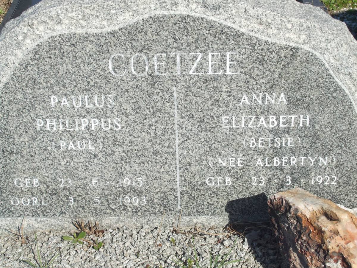 COETZEE Paulus Philippus 1915-1993 &amp; Anna Elizabeth ALBERTYN 1922-
