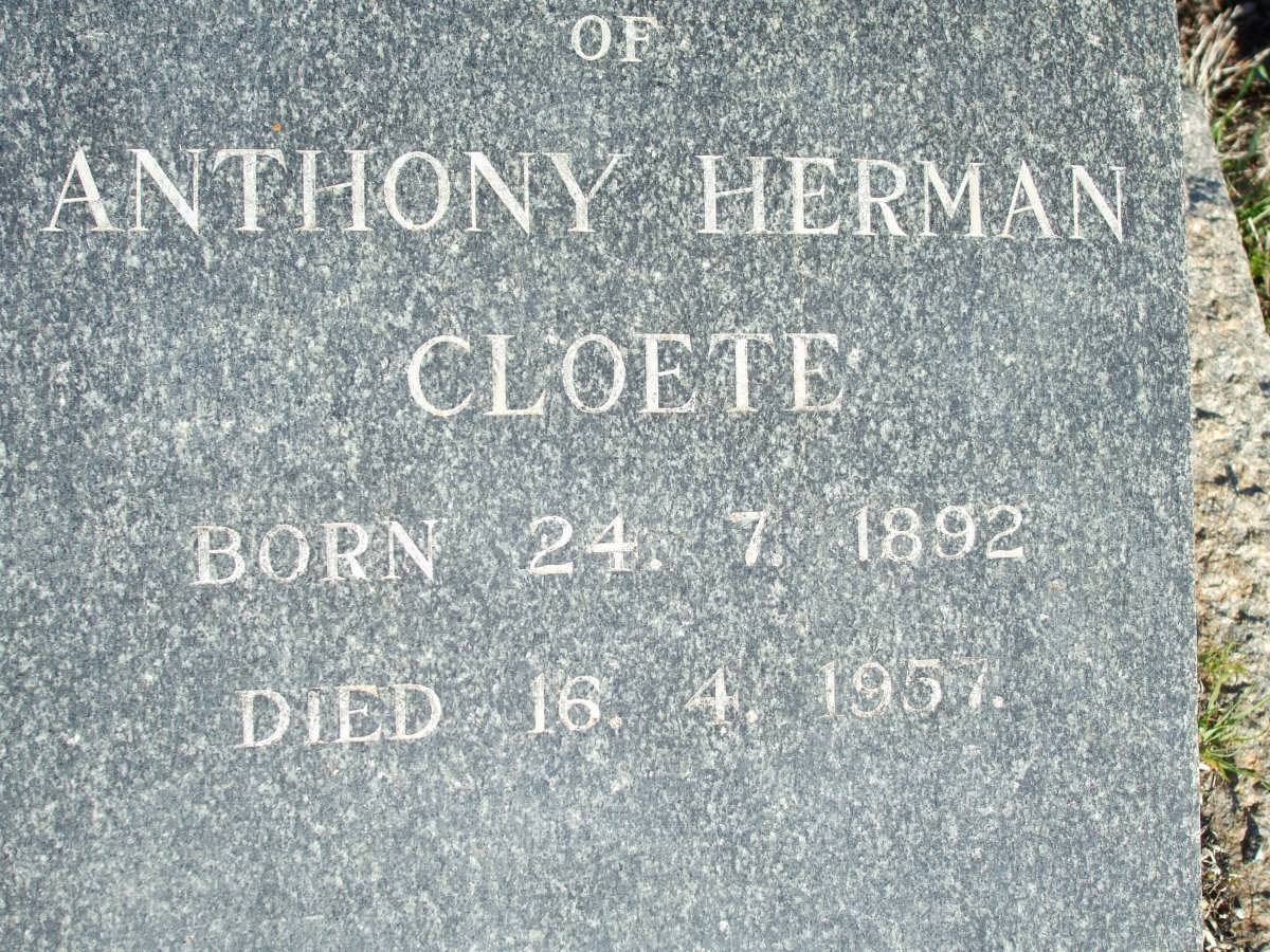 CLOETE Anthony Herman 1892-1957