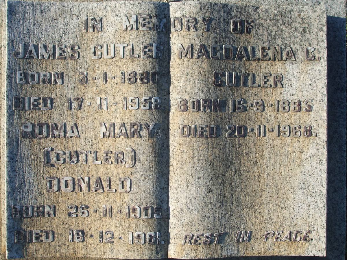 CUTLER James 1880-1958 :: CUTLER Magdalena C. 1885-1968 :: DONALD Roma Mary nee CUTLER 1909-1961
