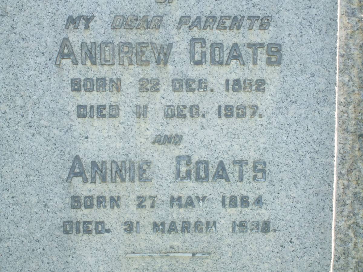 COATES Andrew 1852-1937 &amp; Annie 1864-1938