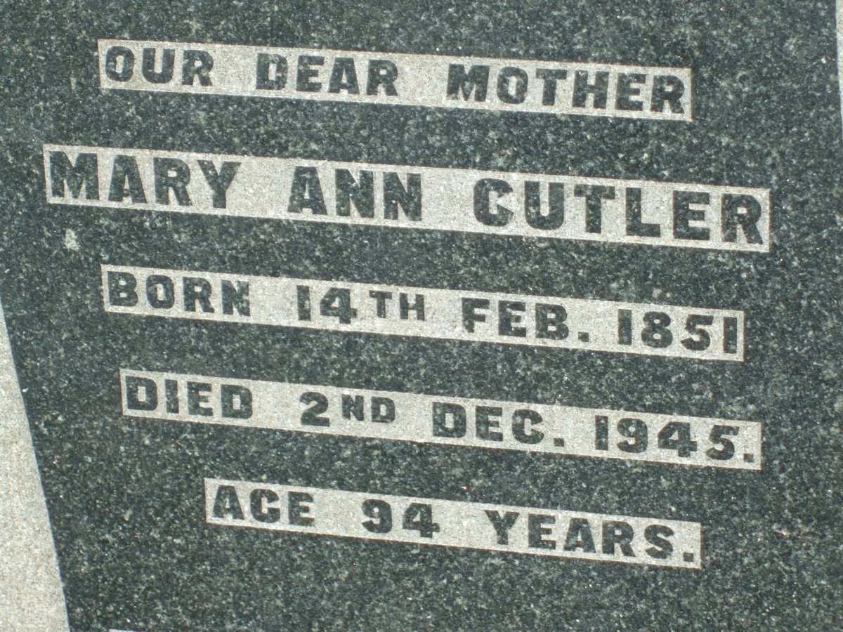 CUTLER Mary Ann 1851-1945
