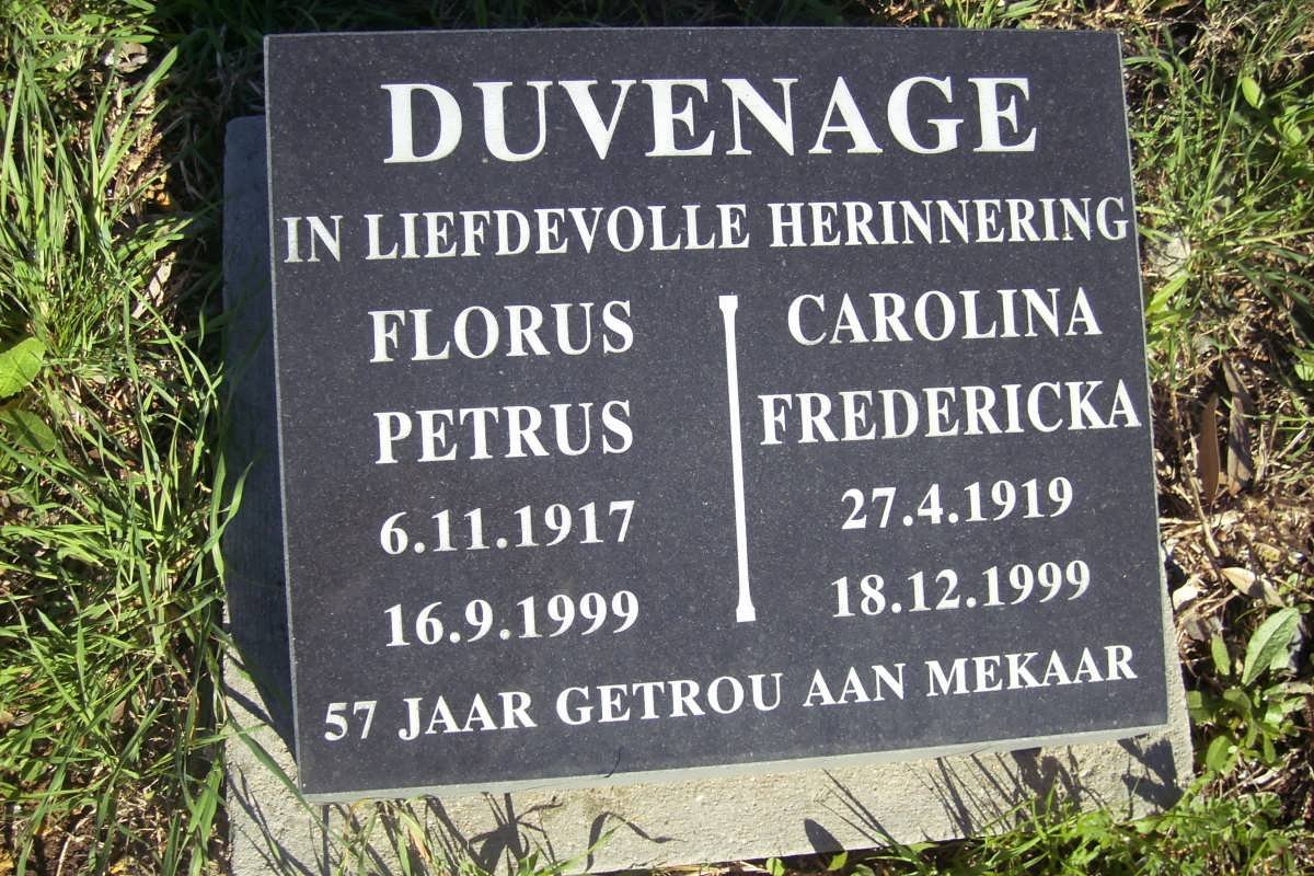 DUVENAGE Florus Petrus 1917-1999 &amp; Carolina Fredericka 1919-1999