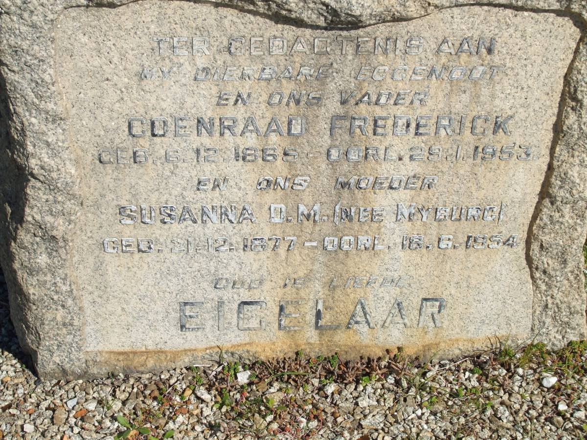 EIGELAAR Coenraad Frederick 1865-1953 &amp; Susanna D.M. MYBURGH 1877-1954