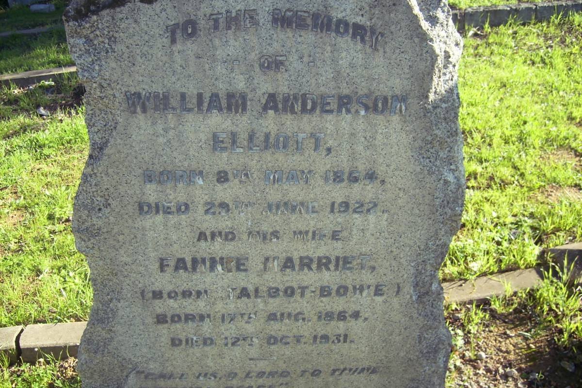 ELLIOTT William Anderson 1864-1922  &amp; Fannie Harriet TALBOT-BOWE 1864-1931