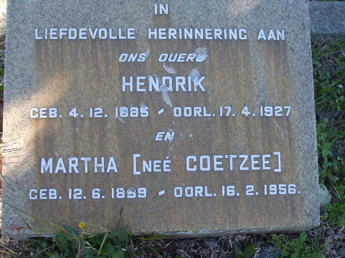 ENGELBRECHT Hendrik 1885-1937 &amp; Martha COETZEE 1889-1956