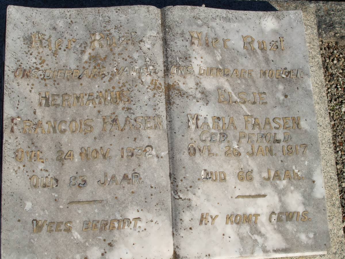 FAASEN Hermanus Francois -1932 &amp; Elsje Maria PEROLD -1917