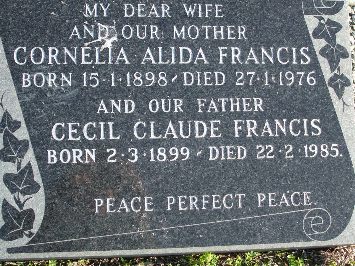FRANCIS Cecil Claude 1899-1985 &amp; Cornelia Alida 1898-1976