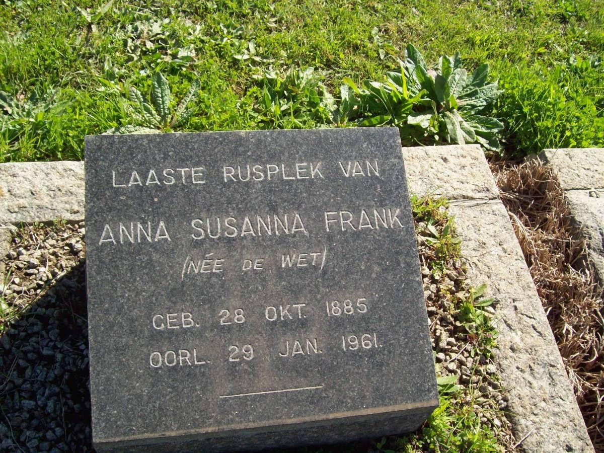 FRANK Anna Susanna nee DE WET 1885-1961