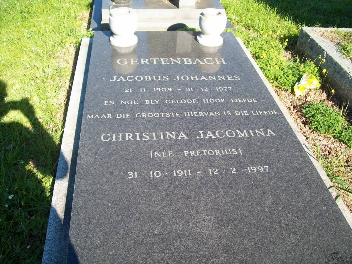 GERTENBACH Jacobus Johannes 1909-1977 &amp; Christina Jacomina PRETORIUS 1911-1997