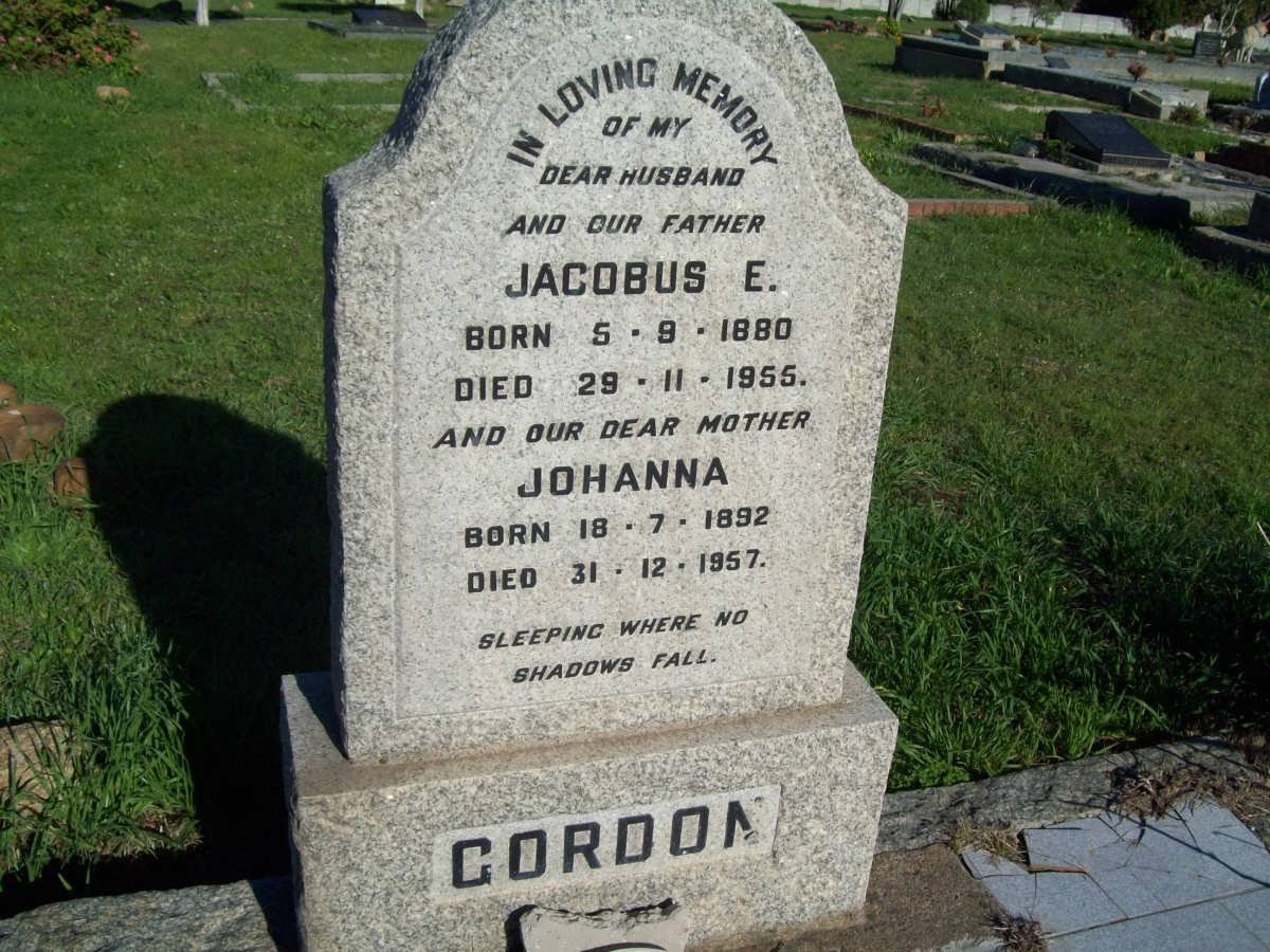 GORDON Jacobus E. 1880-1955 &amp; Johanna 1892-1957