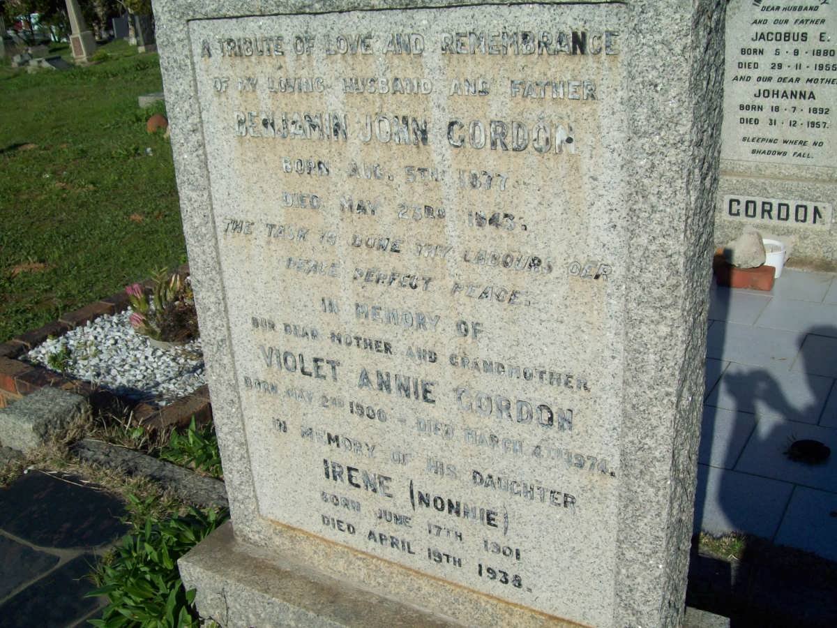 GORDON Benjamin John 1877-1948 :: GORDON Violet Annie 1900-1974 :: GORDON Irene 1901-1938