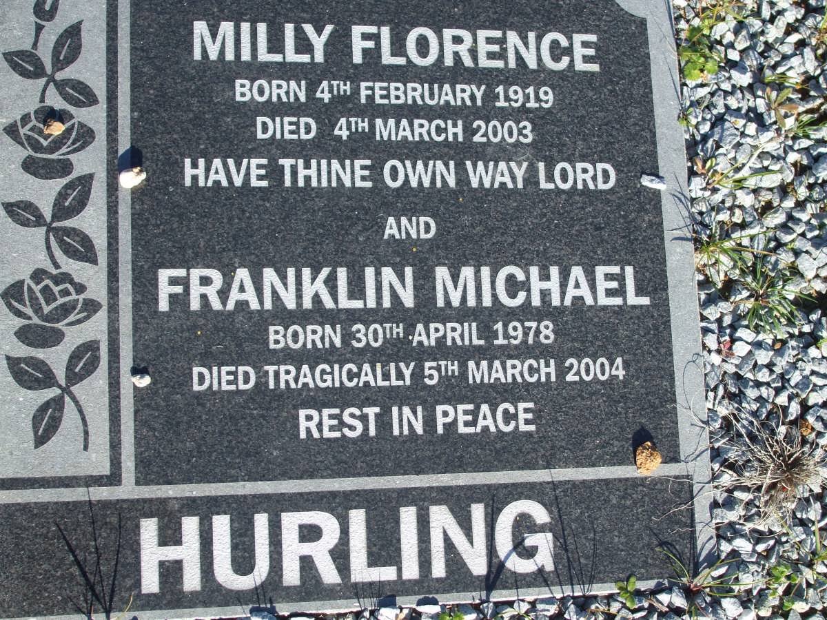 HURLING Franklin Michael 1978-2004 :: HURLING Milly Florence 1919-2003