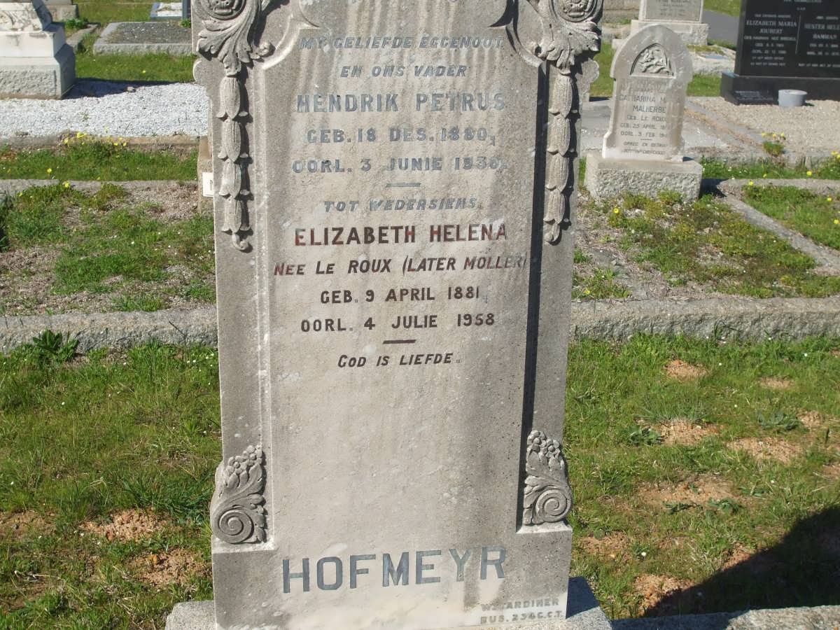 HOFMEYR Hendrik Petrus 1880-1930 &amp; Elizabeth Helena MOLLER nee LE ROUX 1881-1958