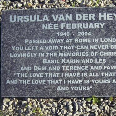 HEYDEN Ursula, van der nee FEBRUARY 1940-2004