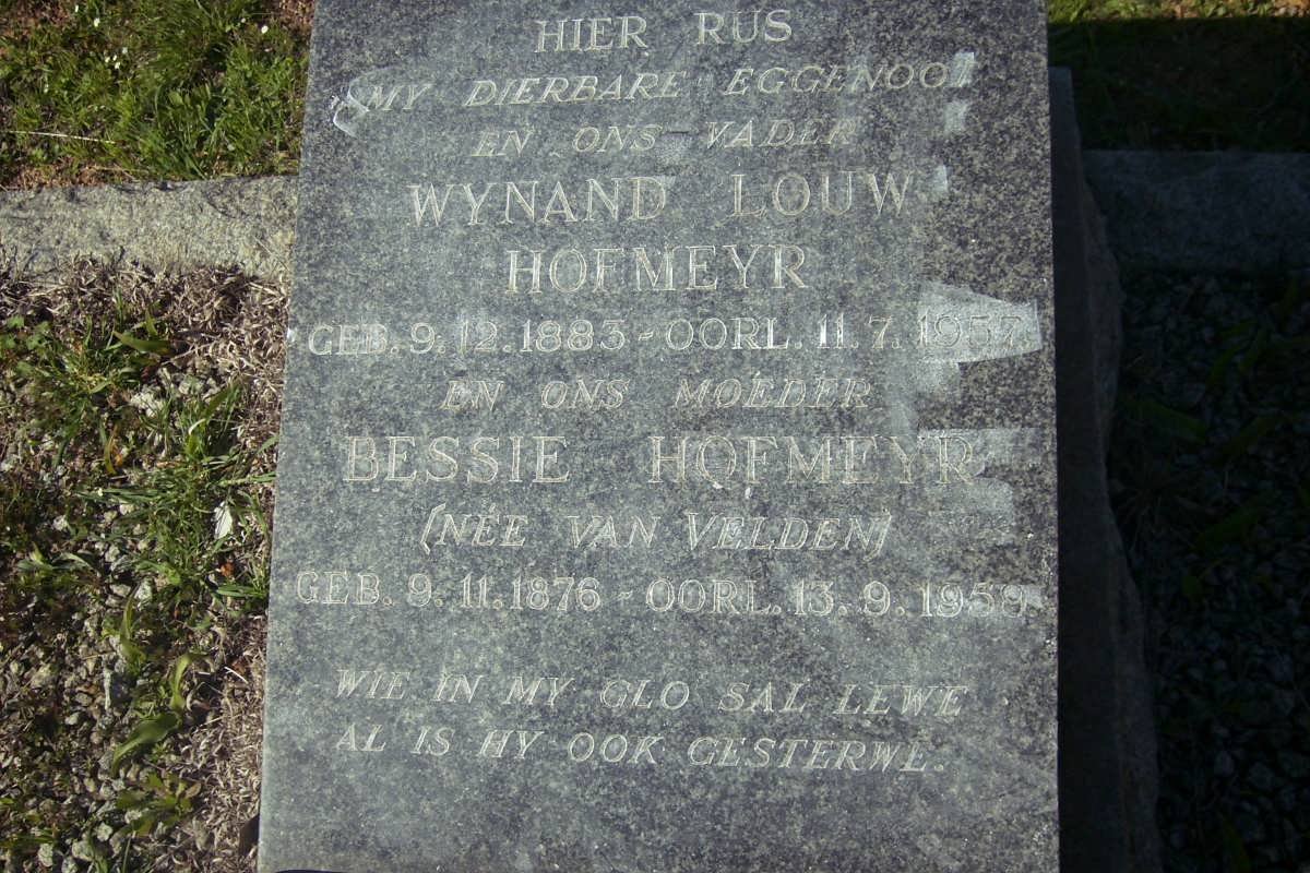 HOFMEYR Wynand Louw 1883-1957 &amp; Bessie VAN VELDEN 1876-1959