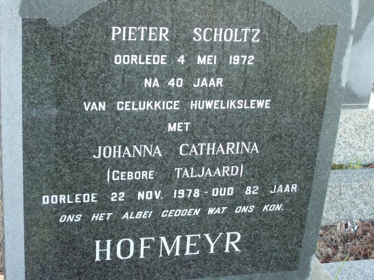 HOFMEYR Pieter Scholtz -1972 &amp; Johanna Catharina TALJAARD -1978