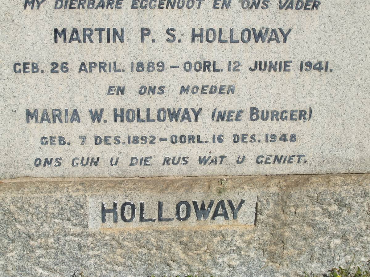 HOLLOWAY Martin P.S. 1889-1941 &amp; Maria W. BURGER 1892-1948