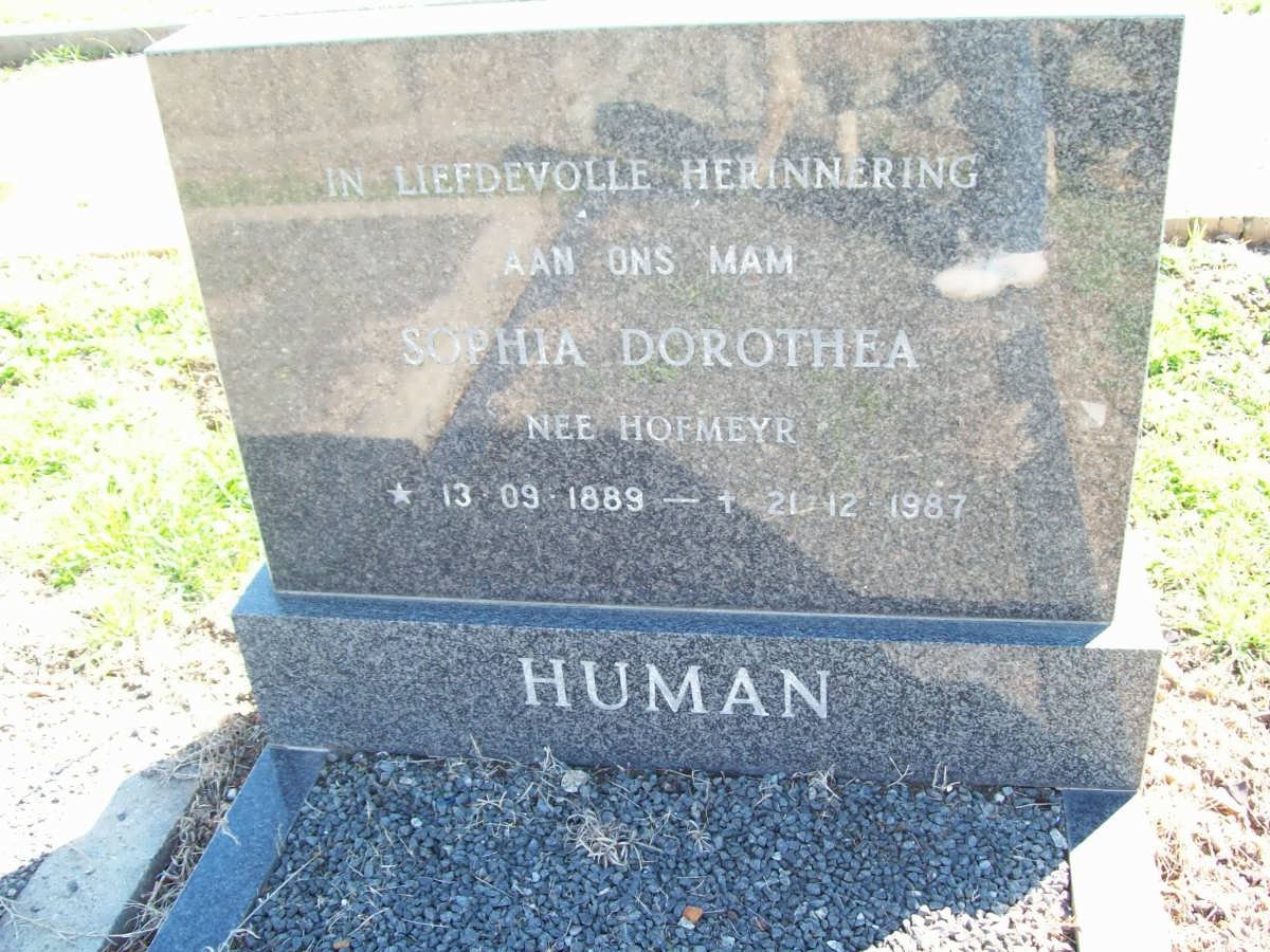 HUMAN Sophia Dorothea nee HOFMEYR 1889-1987