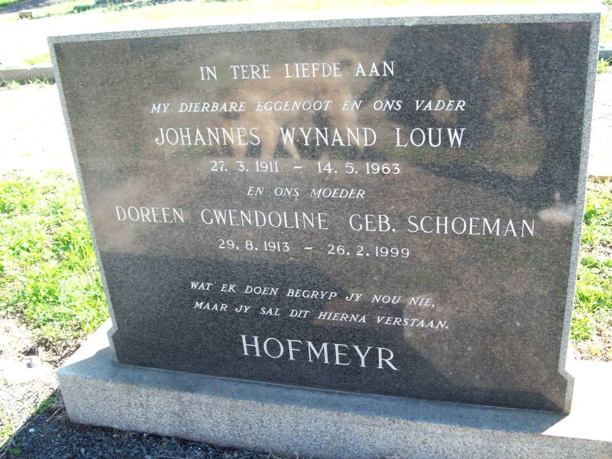 HOFMEYR Johannes Wynand Louw 1911-1963 &amp; Doreen Gwendoline SCHOEMAN 1913-1999