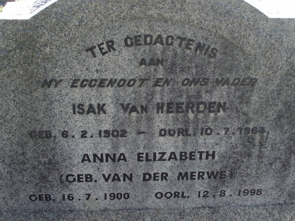 HEERDEN Isak, van 1902-1964 &amp; Anna Elizabeth VAN DER MERWE 1900-1998