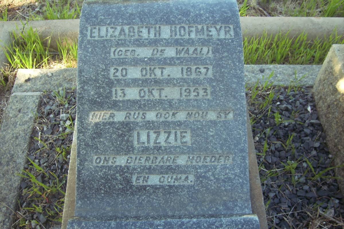 HOFMEYR Elizabeth nee DE WAAL 1867-1953