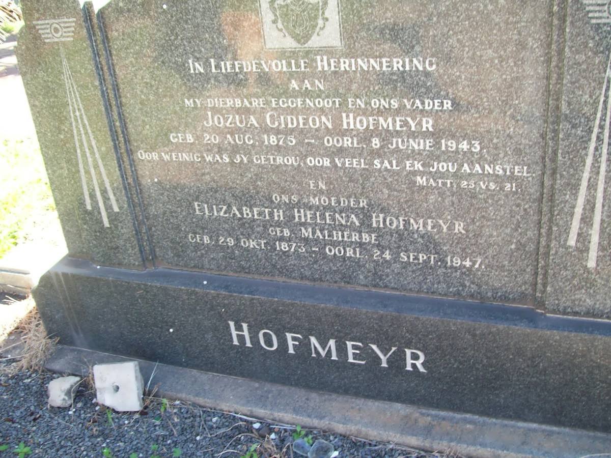 HOFMEYR Jozua Gideon 1875-1943 &amp; Elizabeth Helena MALHERBE 1873-1947